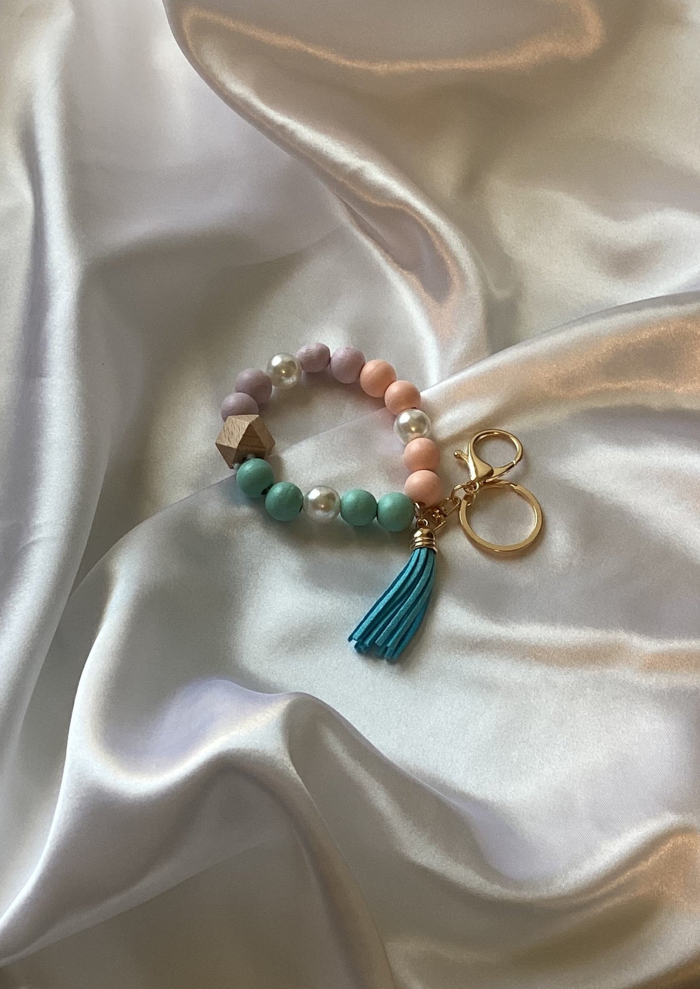 Wood Bead Round Keychain-Multi Colors