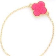 Druzy Stone Clover Charm Bracelet- Hot Pink/Gold