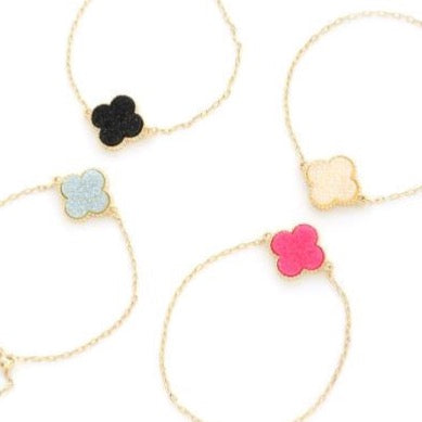 Druzy Stone Clover Charm Bracelet- Hot Pink/Gold