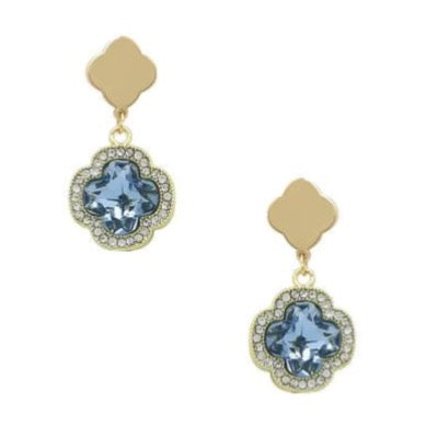 Glass Bead Clover Earring- Aqua