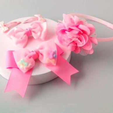 Flower Confetti Bow Hair Set-Pink