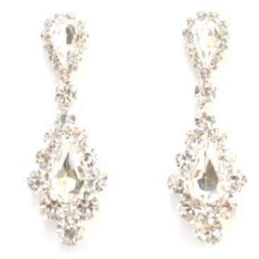 Teardrop Crystal Dangle Earring- Silver