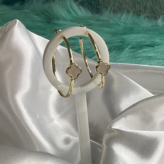 Clover Hoop Earrings-White/Gold