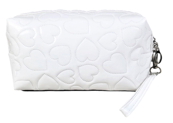 Heart Pattern Make Up Pouch-Ivory