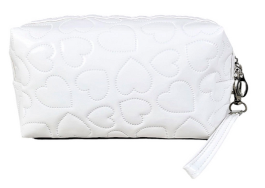 Heart Pattern Make Up Pouch-Ivory