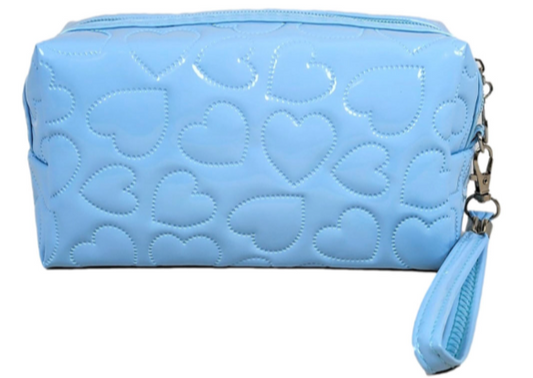 Heart Pattern Make Up Pouch-Blue