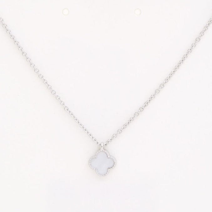 Clover Pendant Necklace- White Gold