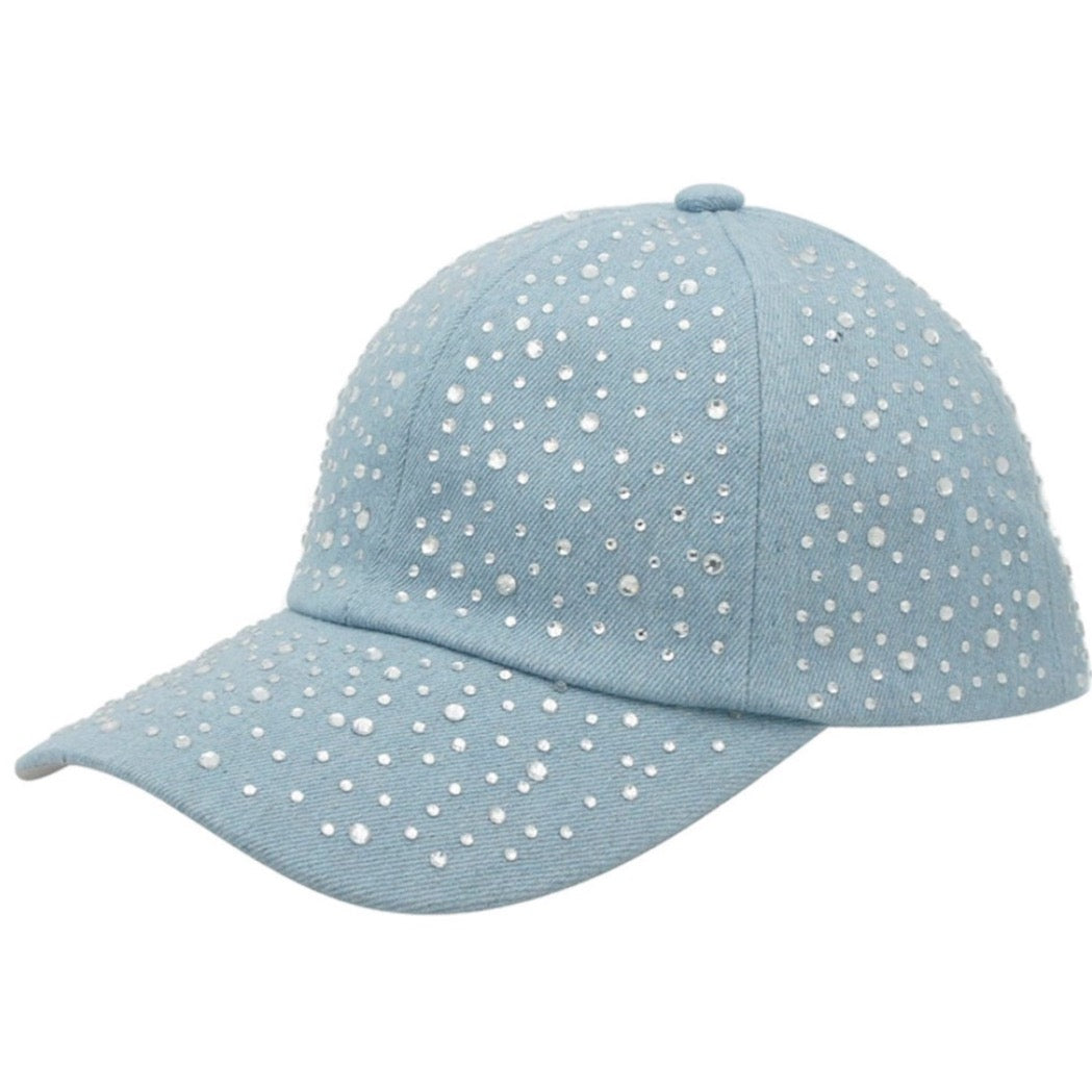 Rhinestone Studded Cap- Light Denim