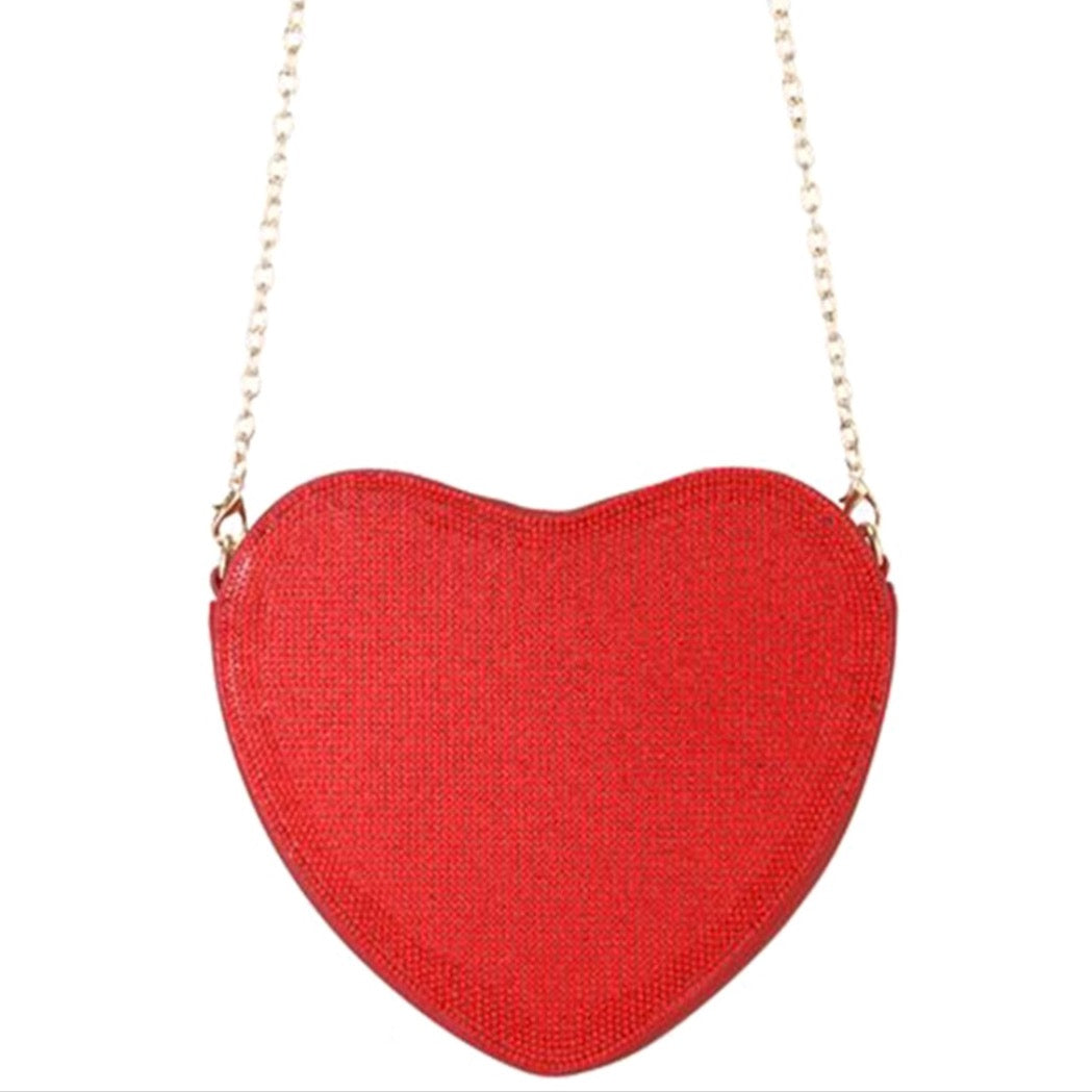 Rhinestone Heart Clutch-Red