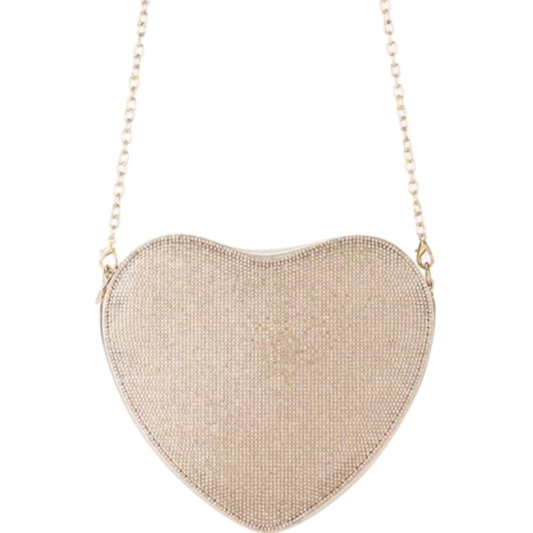 Rhinestone Heart Clutch- Gold