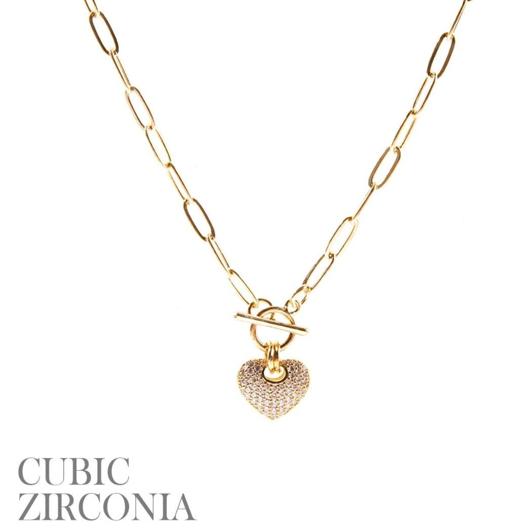 Heart Necklace- Cubic Zirconia Gold