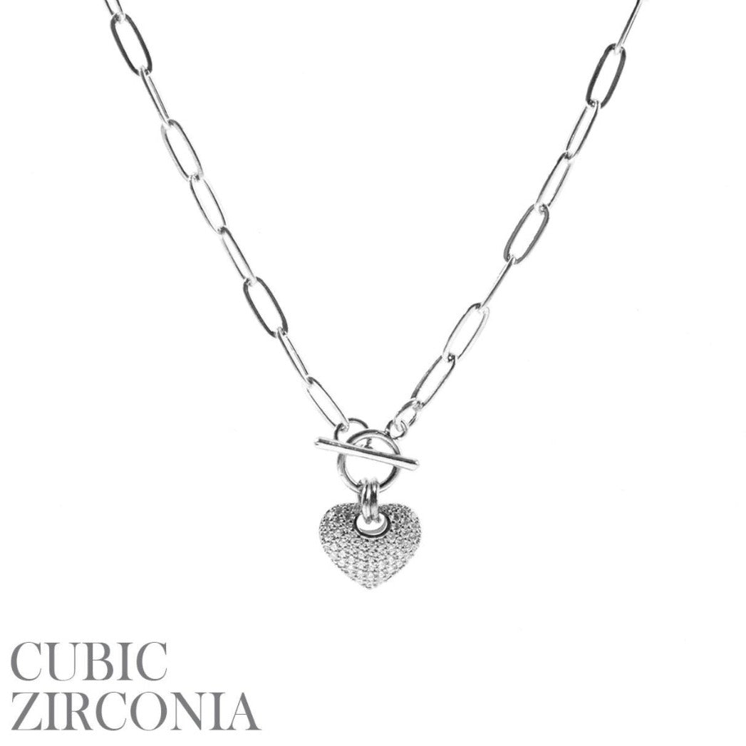 Heart Necklace- Cubic Zirconia Silver