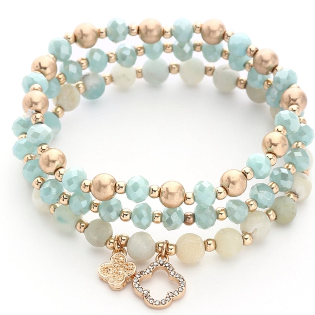 Janine Clover Charm Stretch Bracelet-Mint