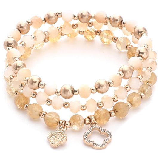 Janine Clover Charm Stretch Bracelet- Gold/Cream Multi