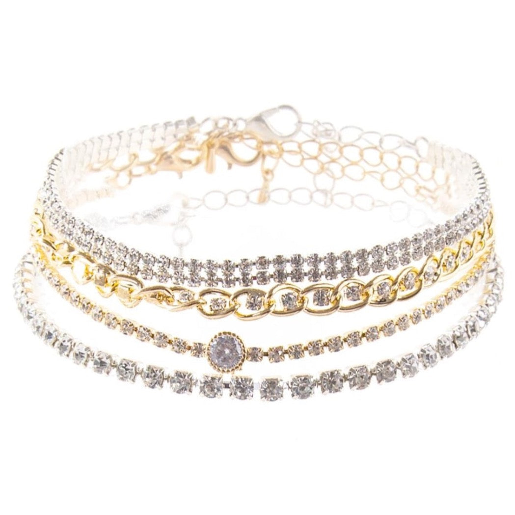 Rhinestone Chain Bracelet-Silver/Gold