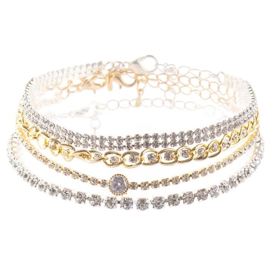 Rhinestone Chain Bracelet-Silver/Gold