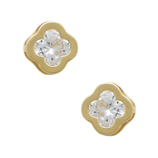 Kay Glass Stone Clover Earrings- Gold/Crystal