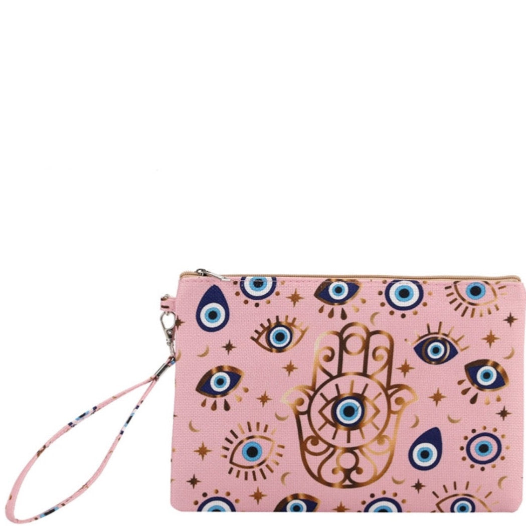 Hamsa Evil Eye Wristlet Bag-Pink