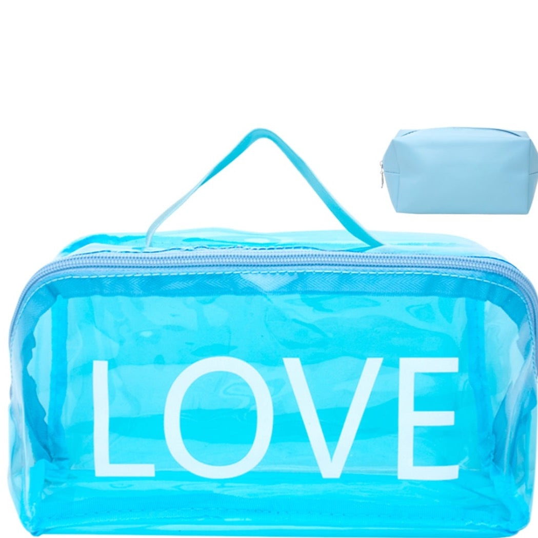 Love Clear Bag With Make Up Pouch Set-Blue