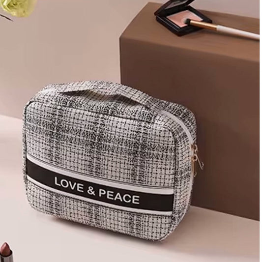 Love and Peace Cosmetic Bag-White/Black