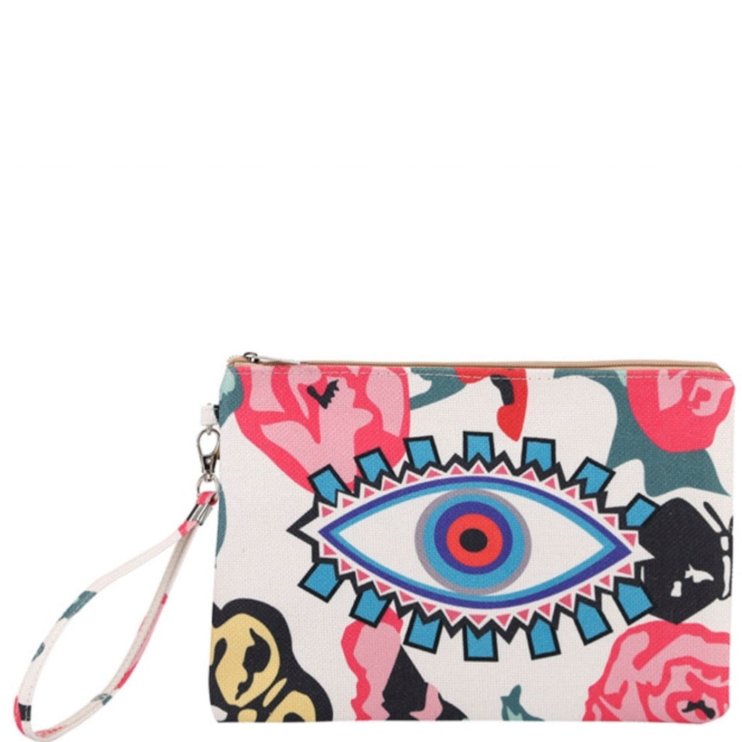 Evil Eye Wristlet Bag-Pink/Multi