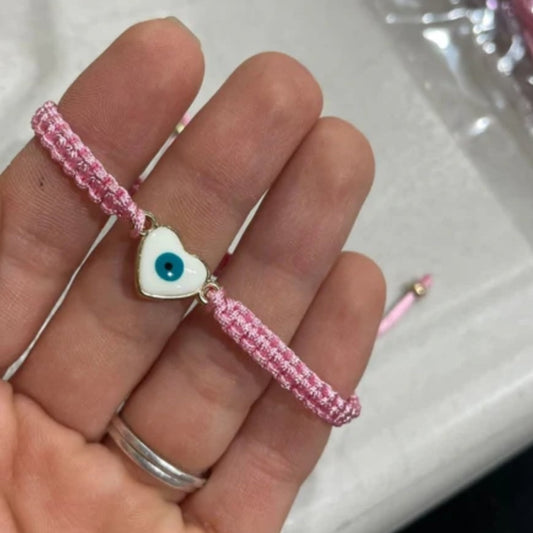 Evil Eye Heart Bracelet- Pink