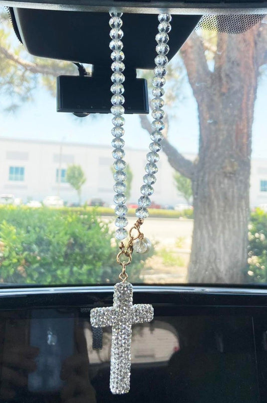 Rhinestone "Cross Car Charm" Silver